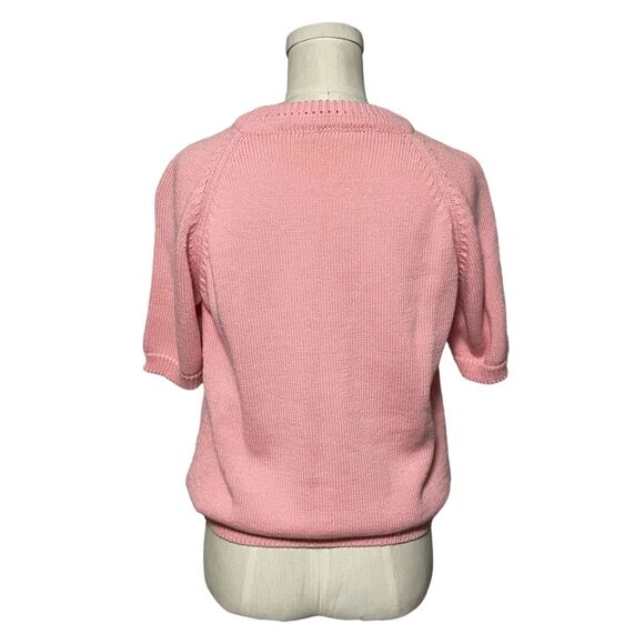 Vintage Pink Classic Look Short Sleeve Sweater Preppy Cute Girly Crewneck - Picture 4 of 5